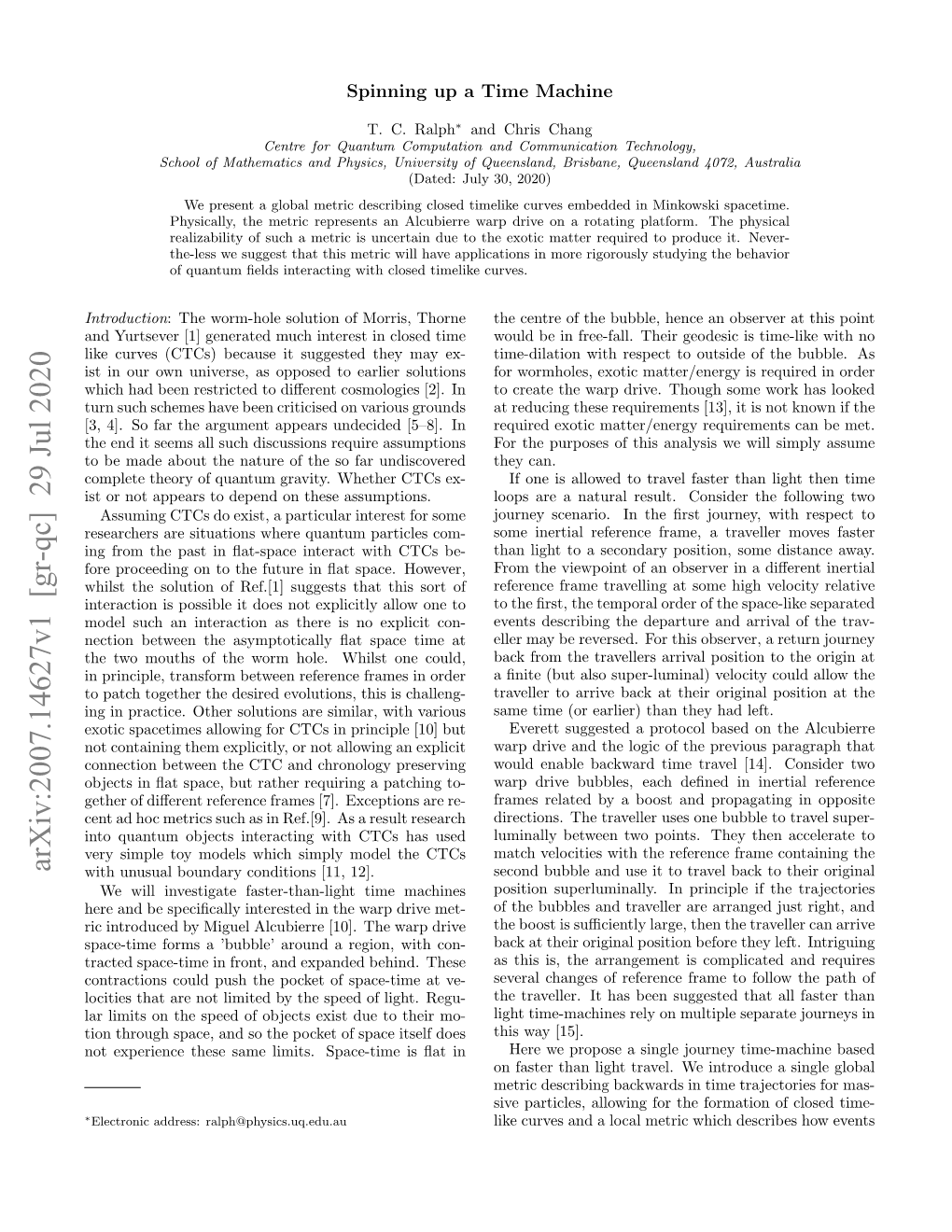 Arxiv:2007.14627V1 [Gr-Qc] 29 Jul 2020 with Unusual Boundary Conditions [11, 12]