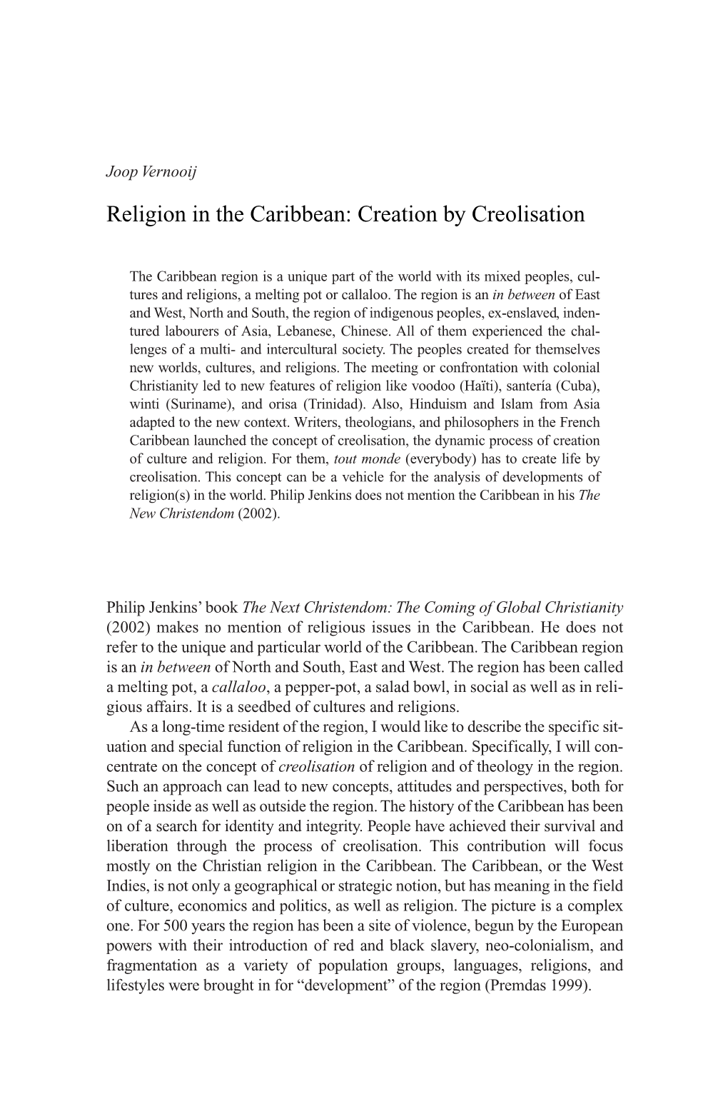 Religion in the Caribbean: Creation by Creolisation