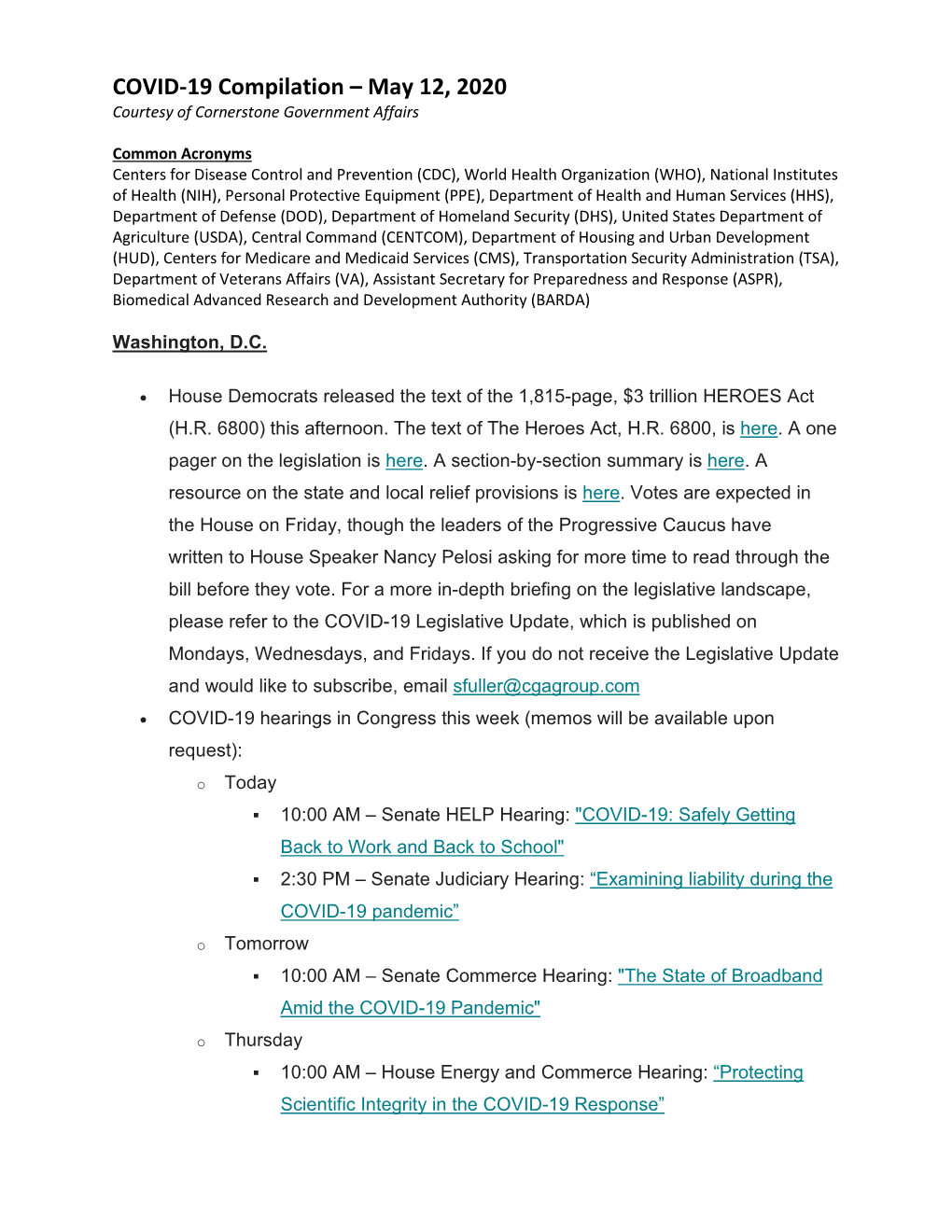 COVID-19 Compilation – May 12, 2020 Courtesy of Cornerstone Government Affairs