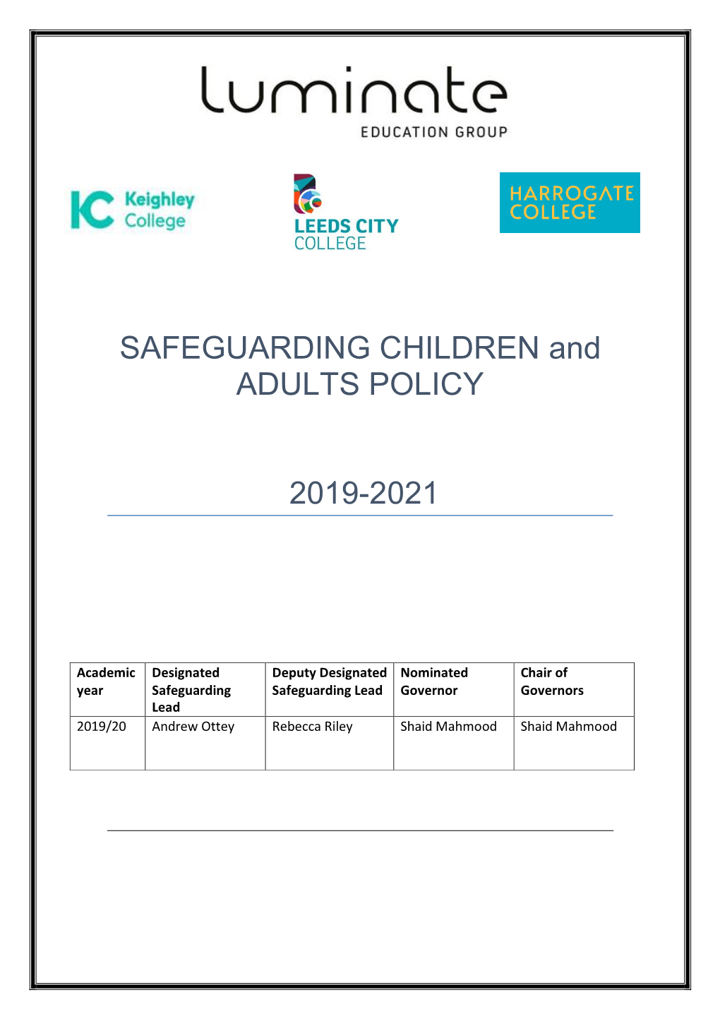 SAFEGUARDING CHILDREN and ADULTS POLICY