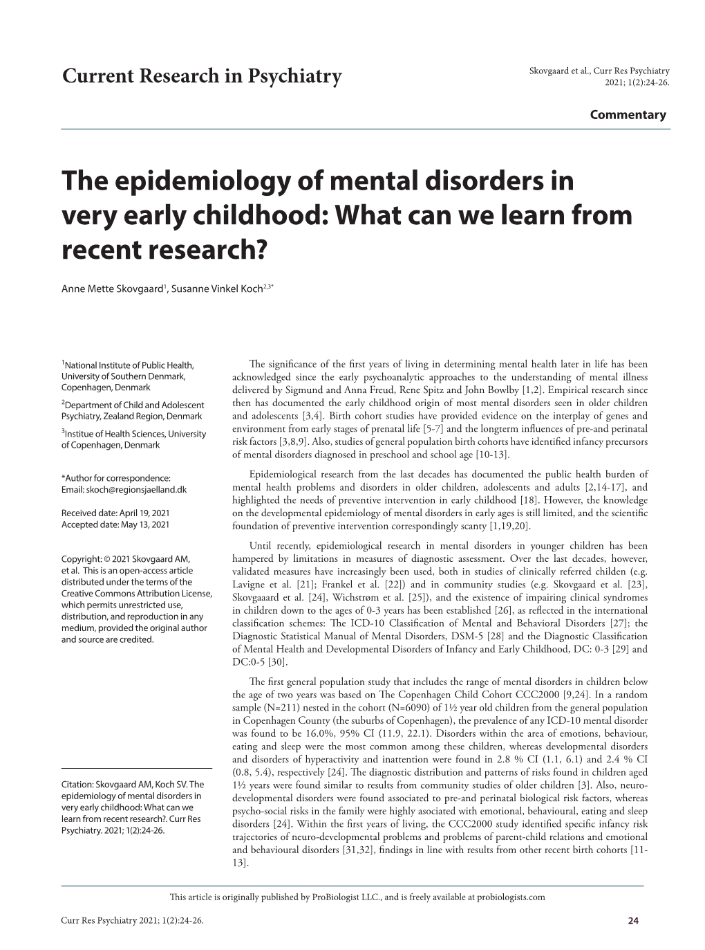 The Epidemiology of Mental Disorders in Very Early Childhood: What Can We Learn from Recent Research?