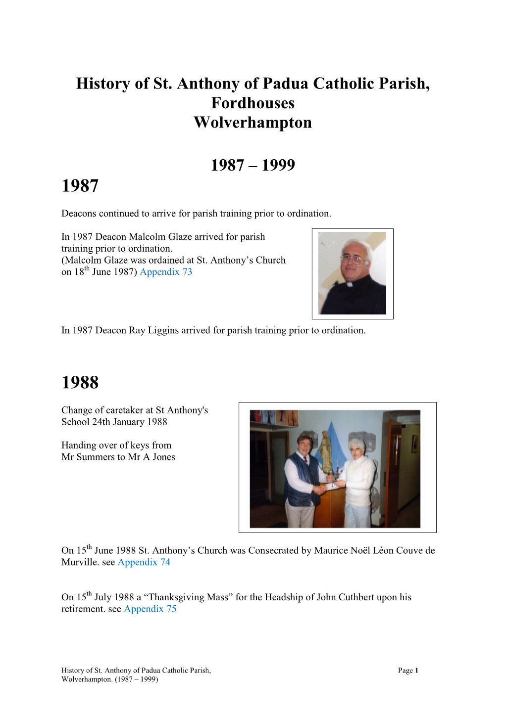 History of St. Anthony of Padua Catholic Parish, Fordhouses Wolverhampton