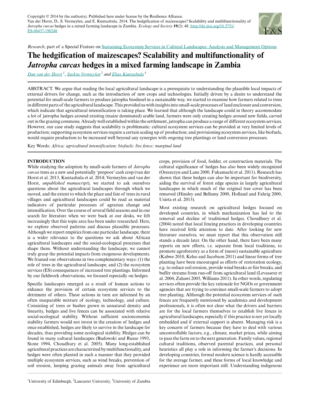 Scalability and Multifunctionality of Jatropha Curcas Hedges in a Mixed Farming Landscape in Zambia