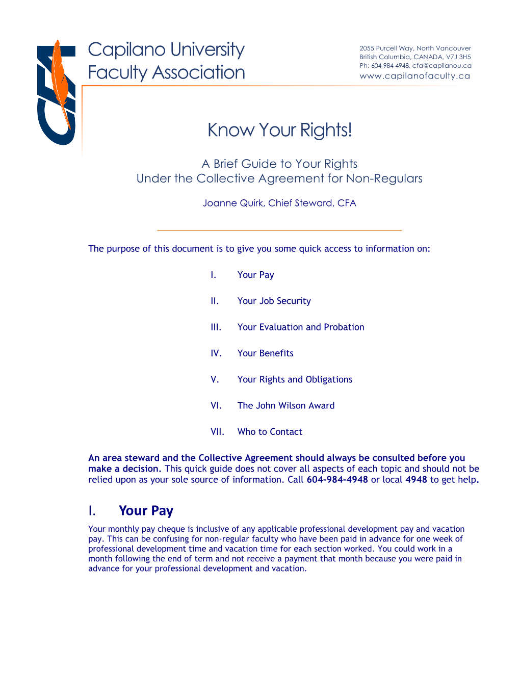 Capilano University Faculty Association Know Your Rights!