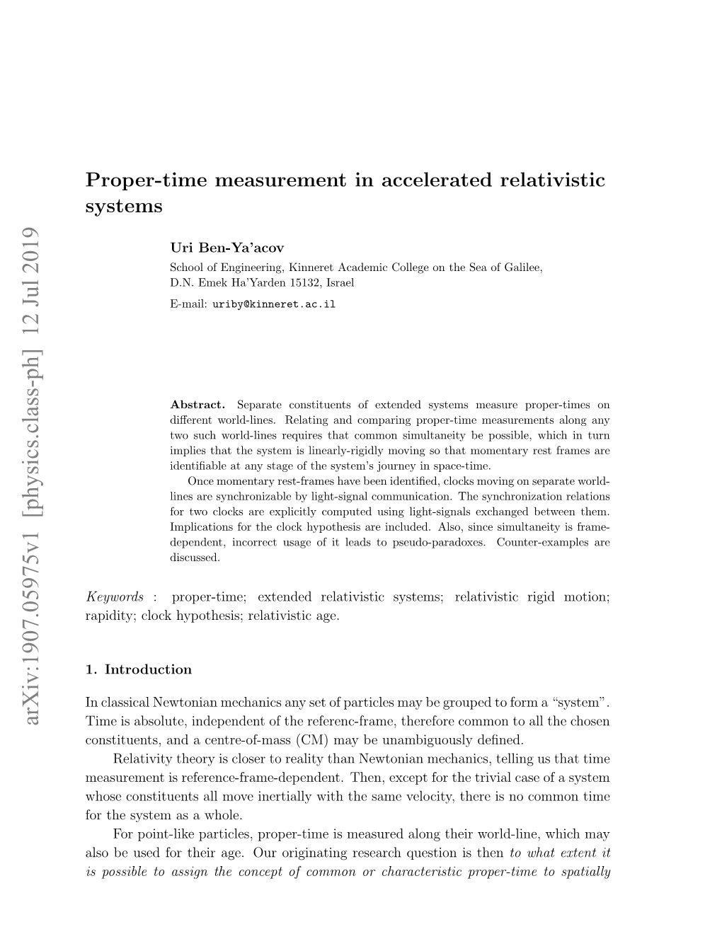 Proper-Time Measurement in Accelerated Relativistic Systems