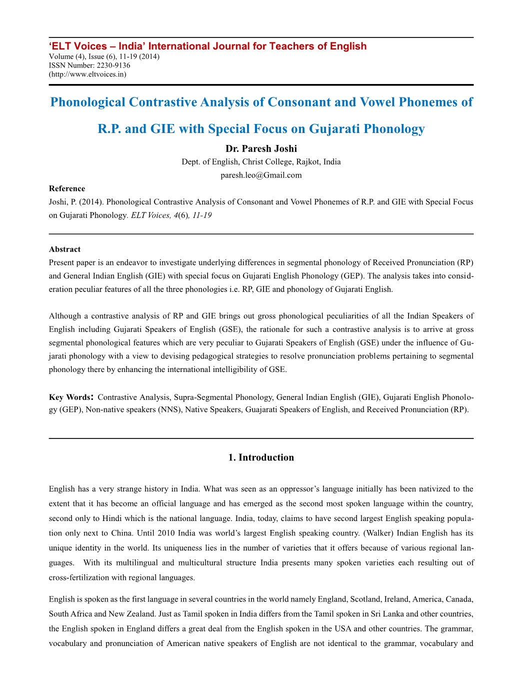 Phonological Contrastive Analysis of Consonant and Vowel Phonemes of R.P