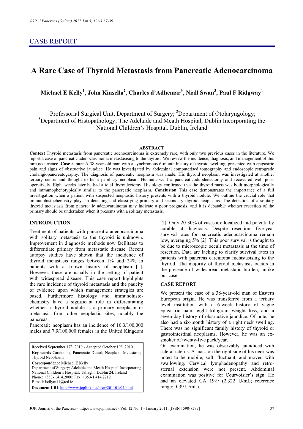 A Rare Case of Thyroid Metastasis from Pancreatic Adenocarcinoma