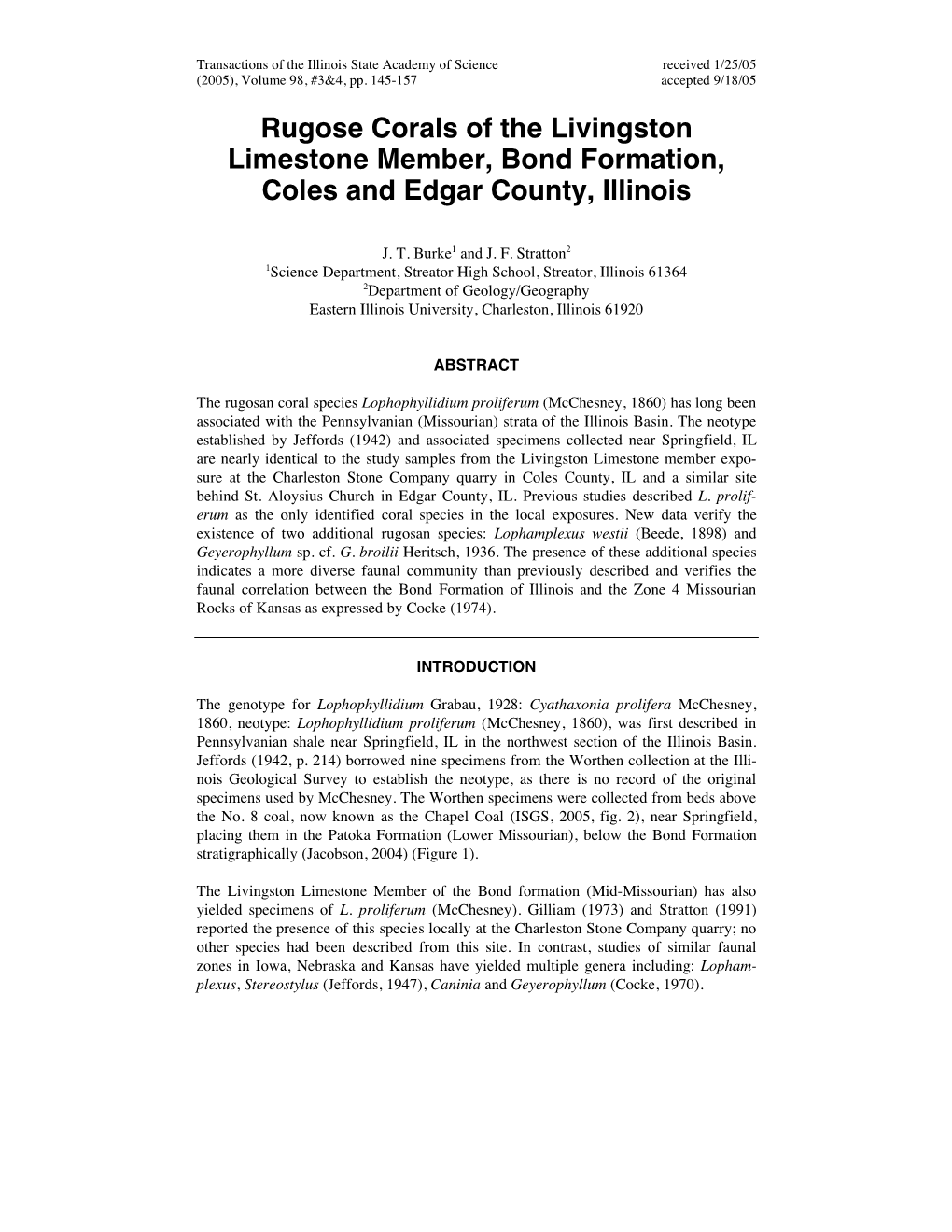 Rugose Corals of the Livingston Limestone Member, Bond Formation, Coles and Edgar County, Illinois