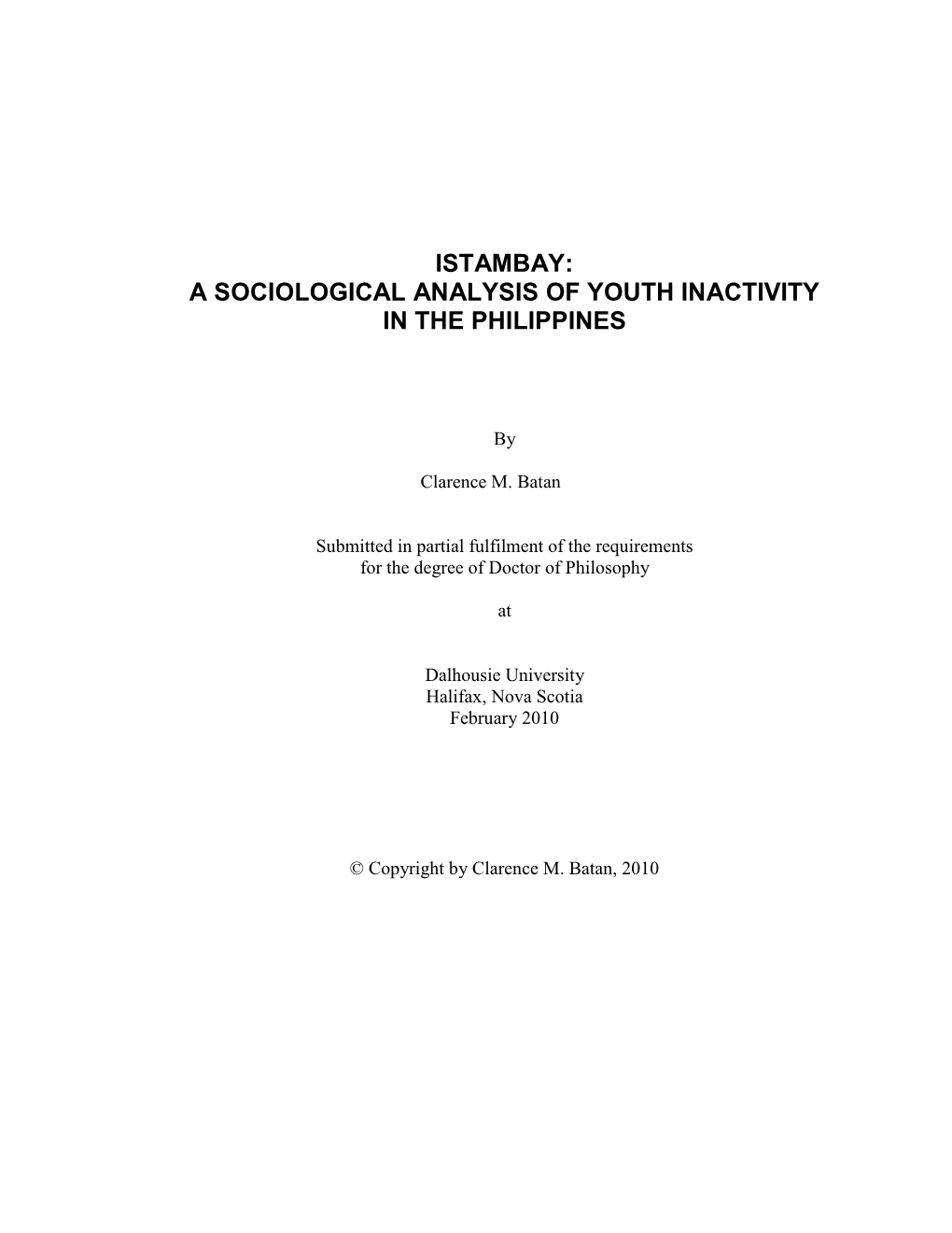 Istambay: a Sociological Analysis of Youth Inactivity in the Philippines