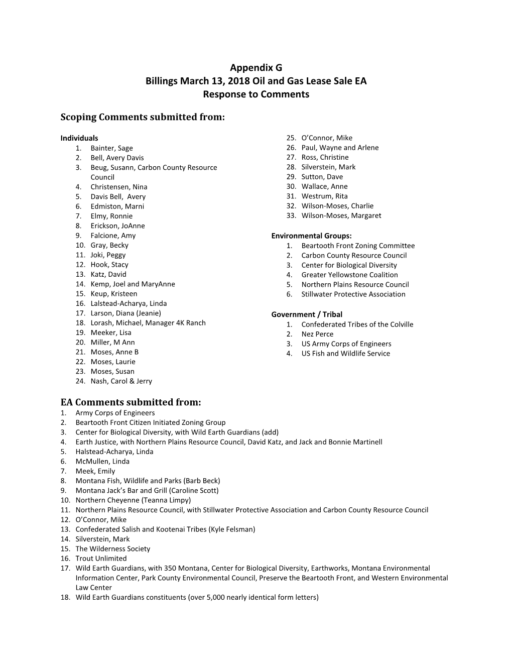 Appendix G Billings March 13, 2018 Oil and Gas Lease Sale EA Response to Comments