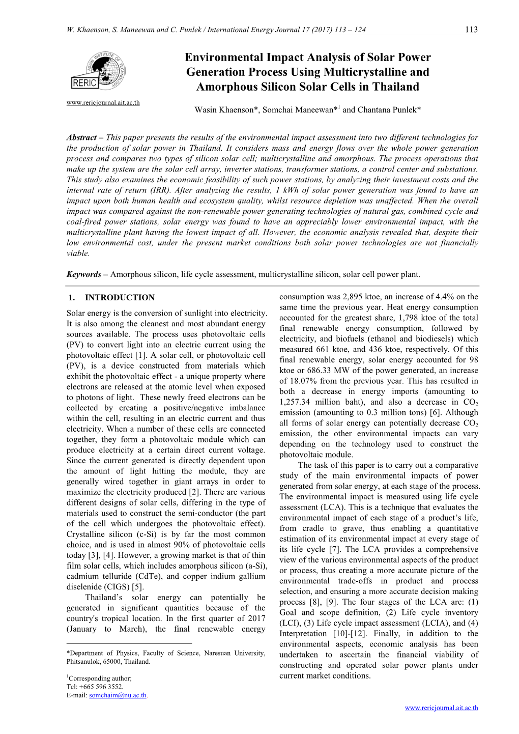 Environmental Impact Analysis of Solar Power Generation Process