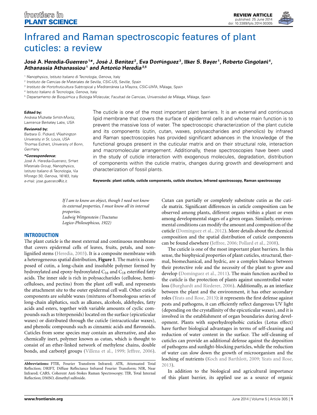 Infrared and Raman Spectroscopic Features of Plant Cuticles: a Review