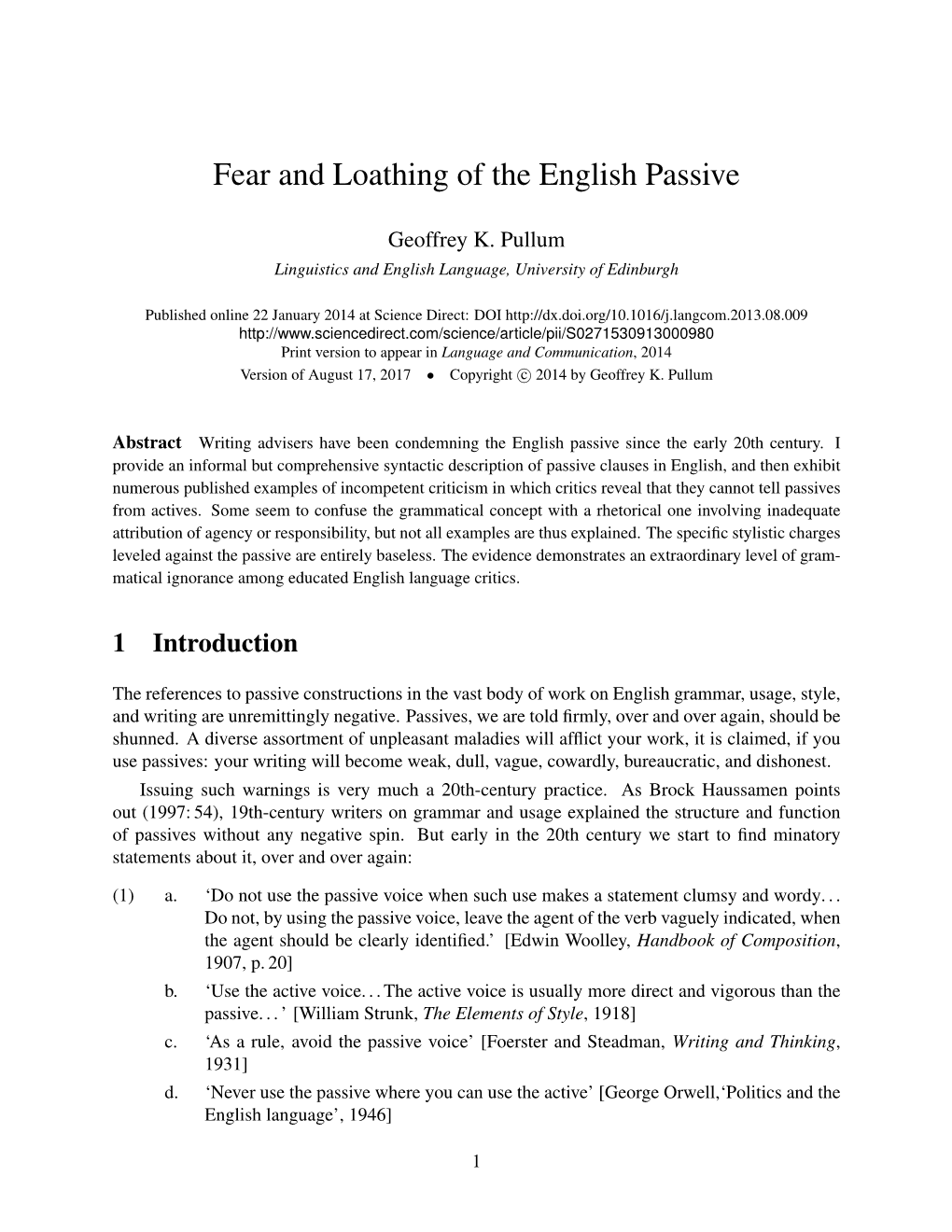 Fear and Loathing of the English Passive Voice