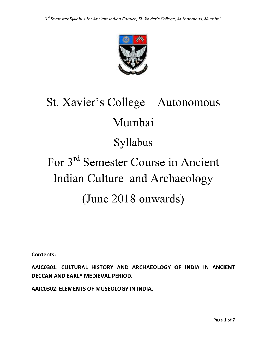 Autonomous Mumbai for 3 Semester Course in Ancient Indian Culture