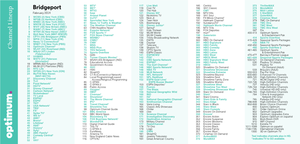 Channel Lineup Bridgeport