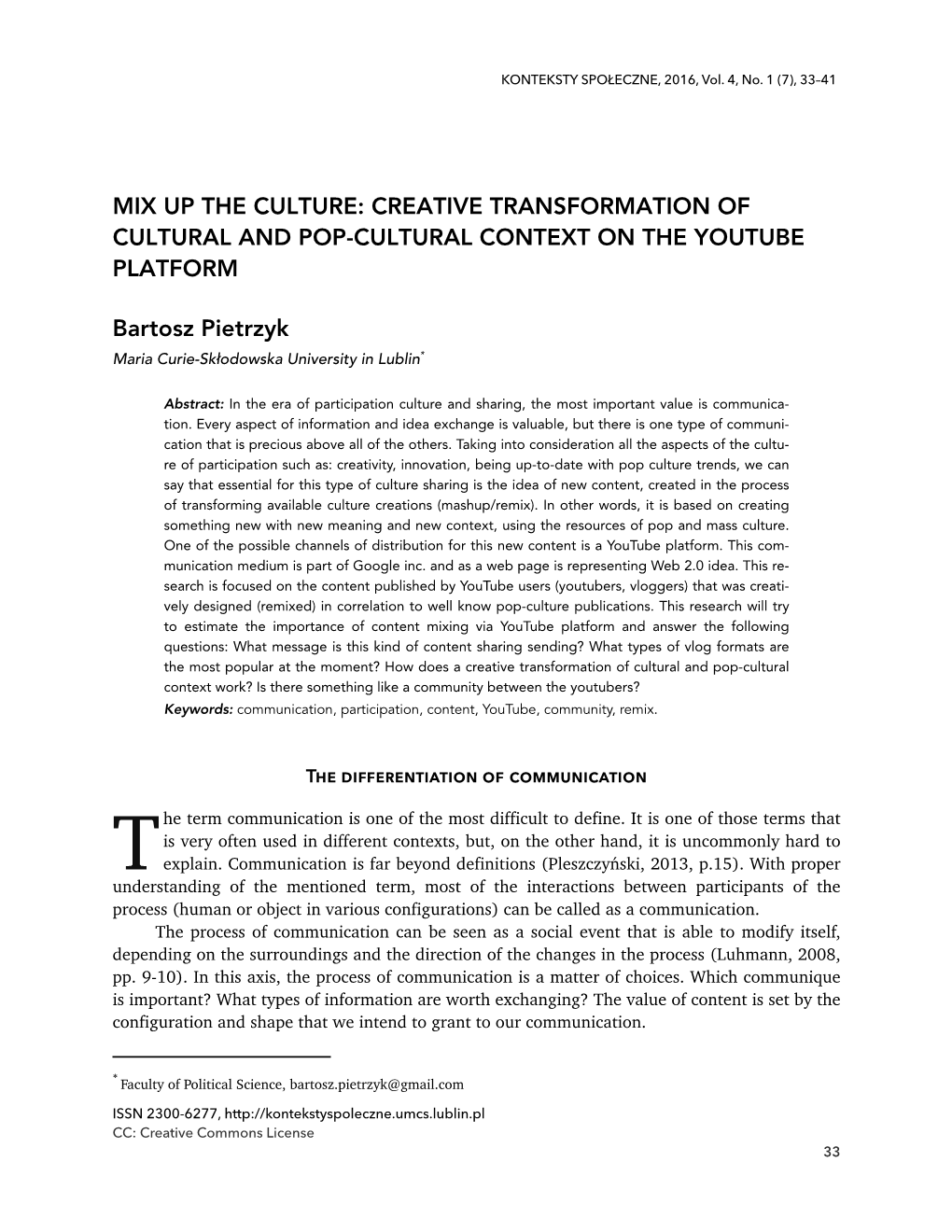 Mix up the Culture: Creative Transformation of Cultural and Pop-Cultural Context on the Youtube Platform