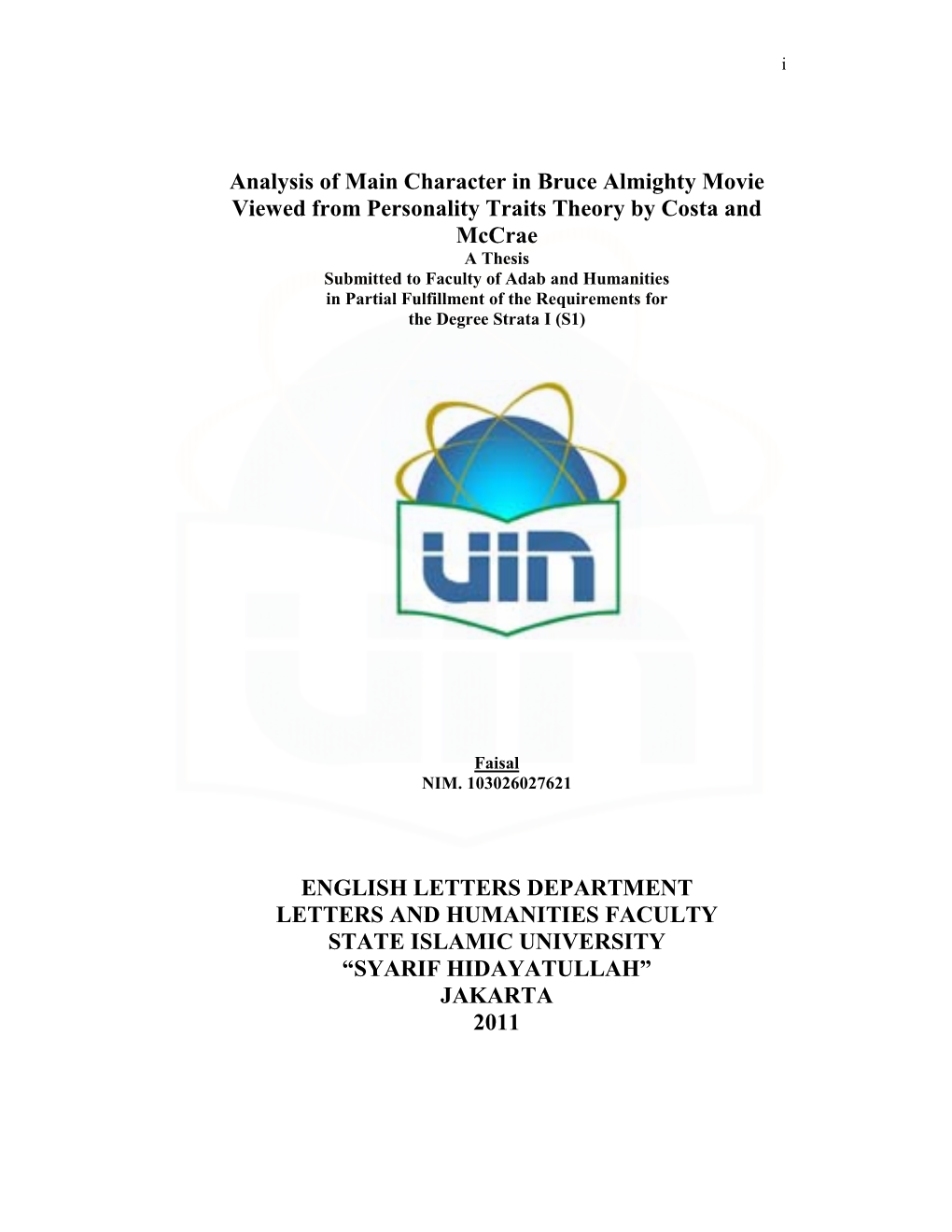 Analysis of Main Character in Bruce Almighty Movie Viewed From