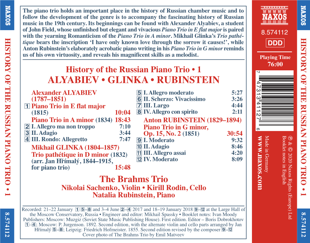 ALYABIEV • GLINKA • RUBINSTEIN 5 1 3 E E Alexander ALYABIEV 6 I