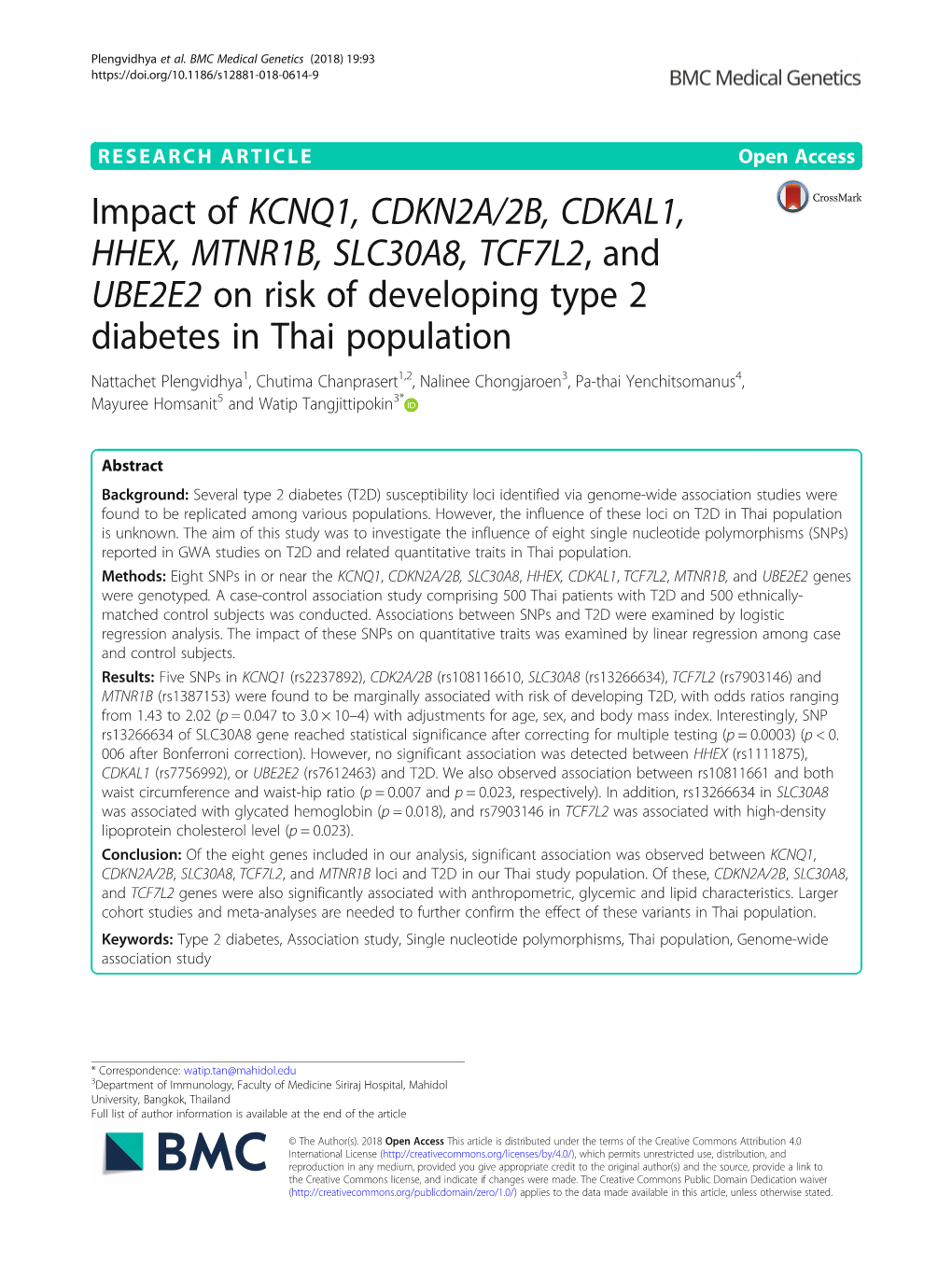 Impact of KCNQ1, CDKN2A/2B, CDKAL1, HHEX, MTNR1B