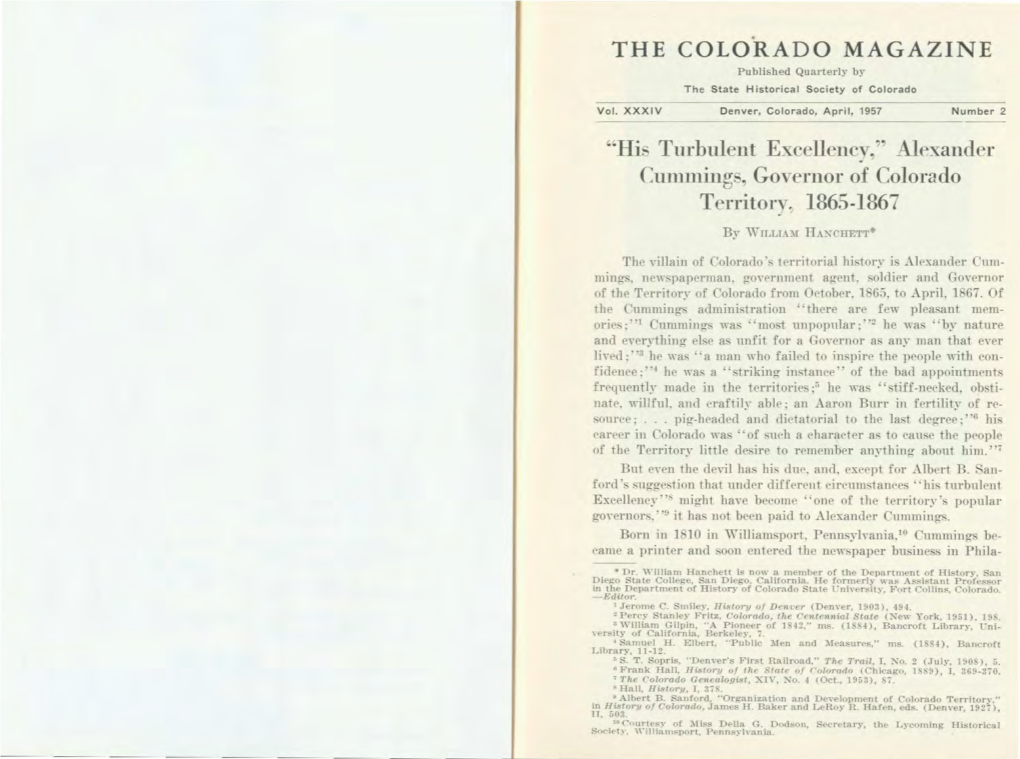 COLORADO MAGAZINE Published Quarterly by the State Historical Society of Colorado