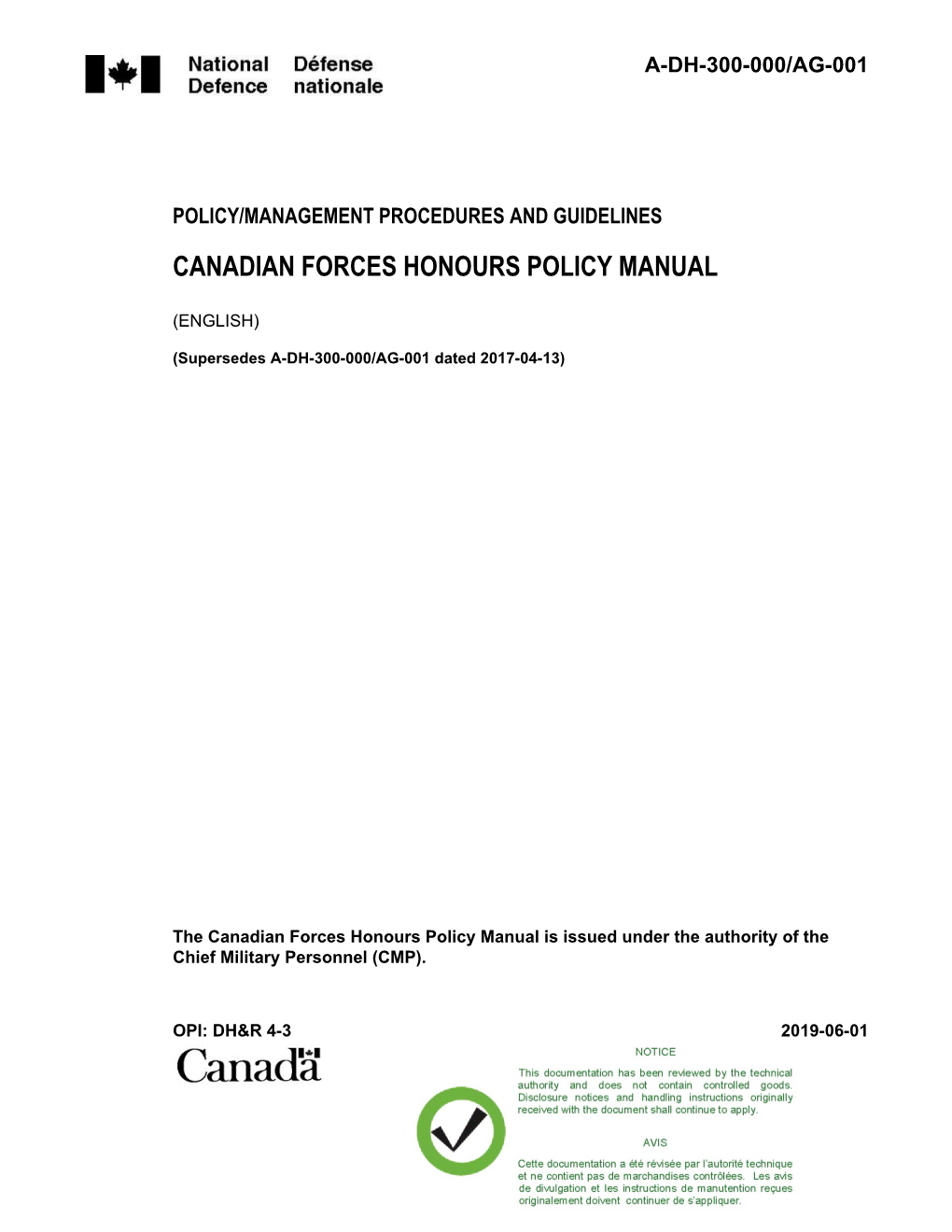 Canadian Forces Honours Policy Manual