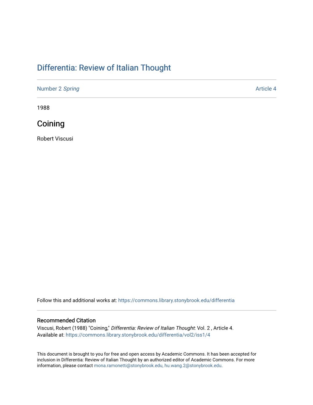 Differentia: Review of Italian Thought