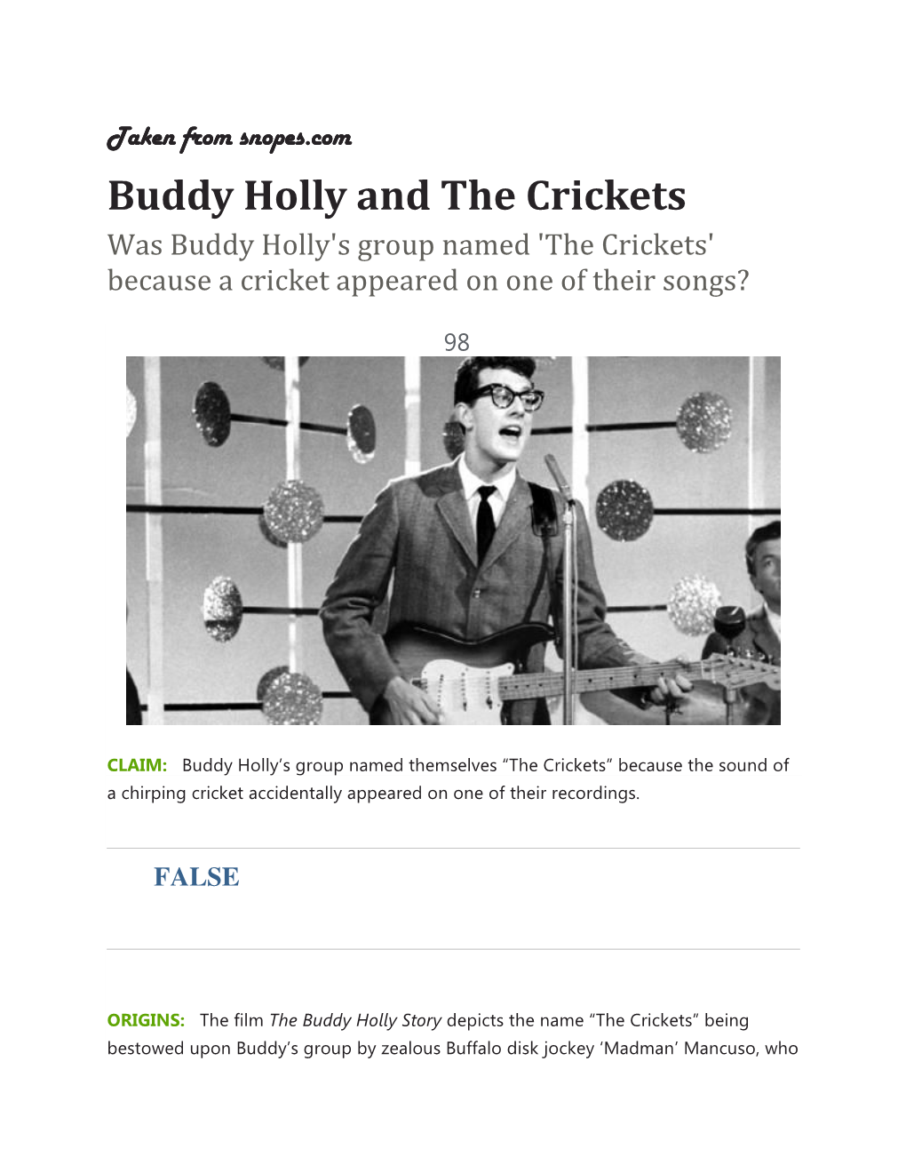 Buddy Holly and the Crickets Was Buddy Holly's Group Named 'The Crickets' Because a Cricket Appeared on One of Their Songs?