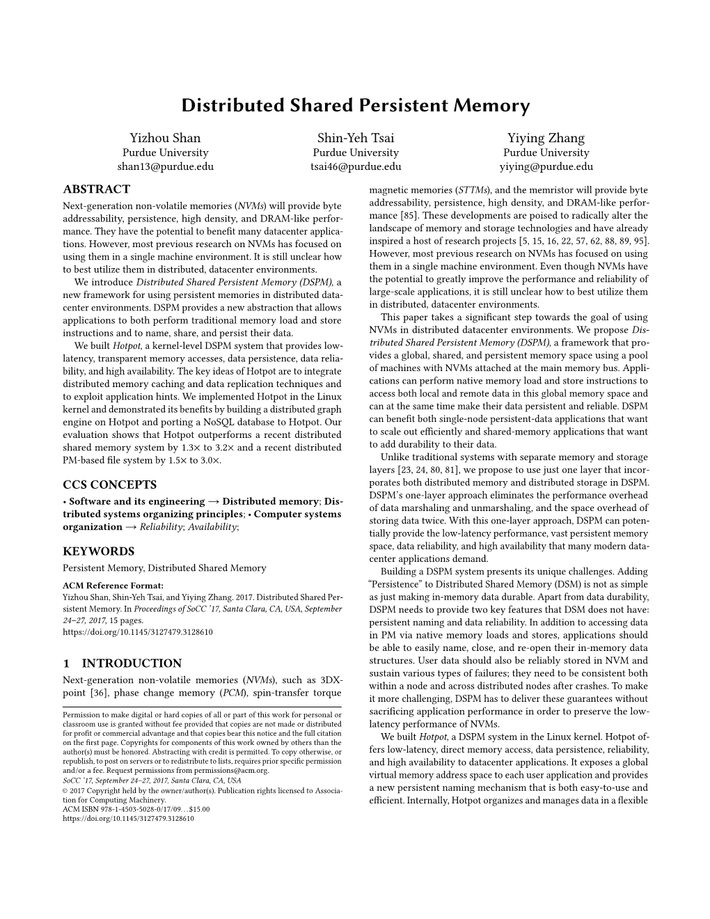 Distributed Shared Persistent Memory