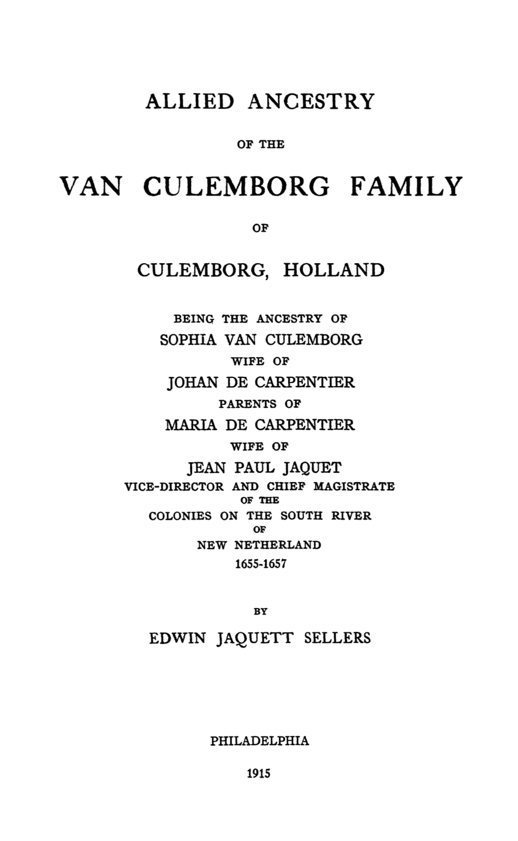 Van Culemborg Family