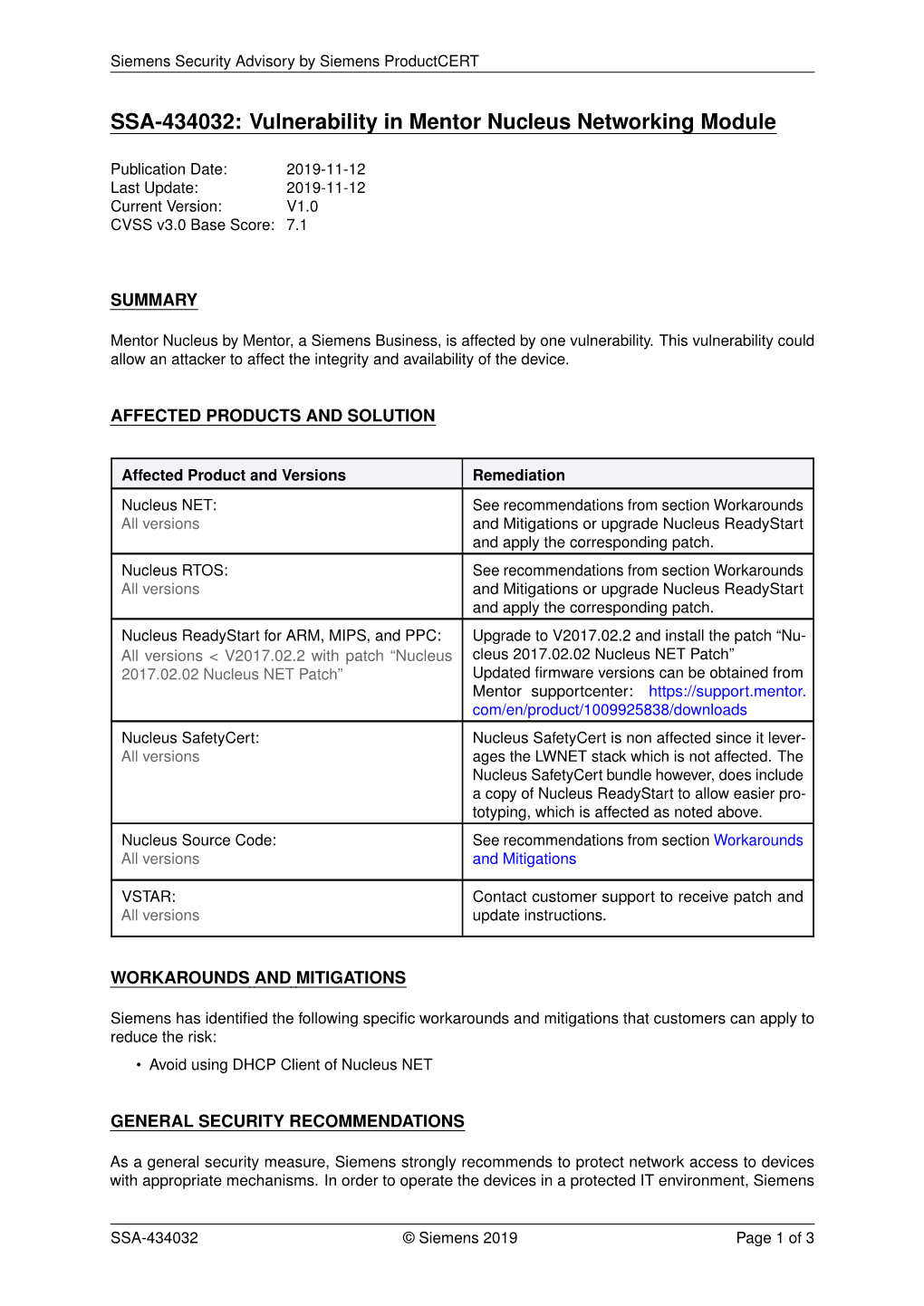 SSA-434032: Vulnerability in Mentor Nucleus Networking Module