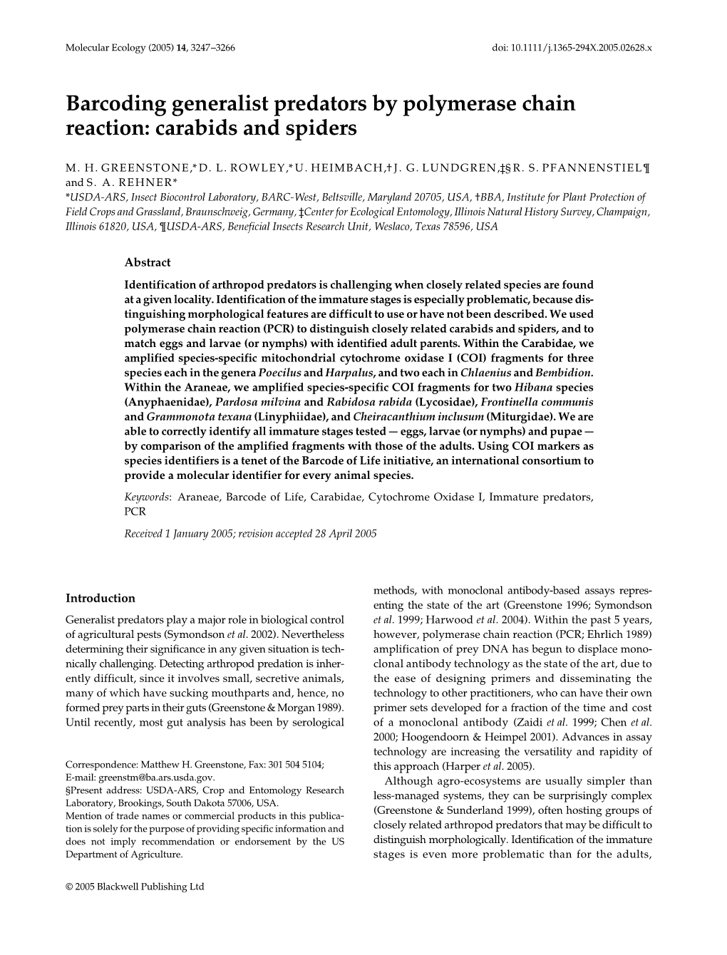 Barcoding Generalist Predators by Polymerase Chain Reaction