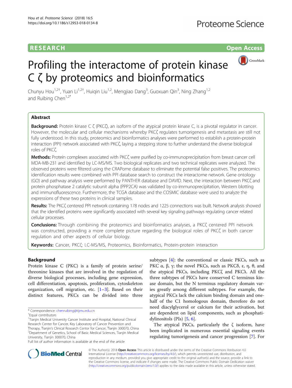Profiling the Interactome of Protein Kinase C Ζ by Proteomics And