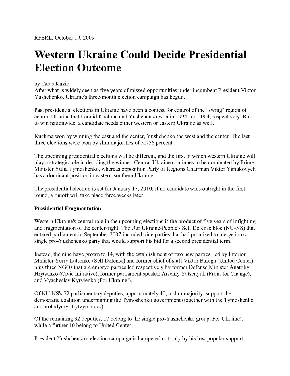 Western Ukraine Could Decide Presidential Election