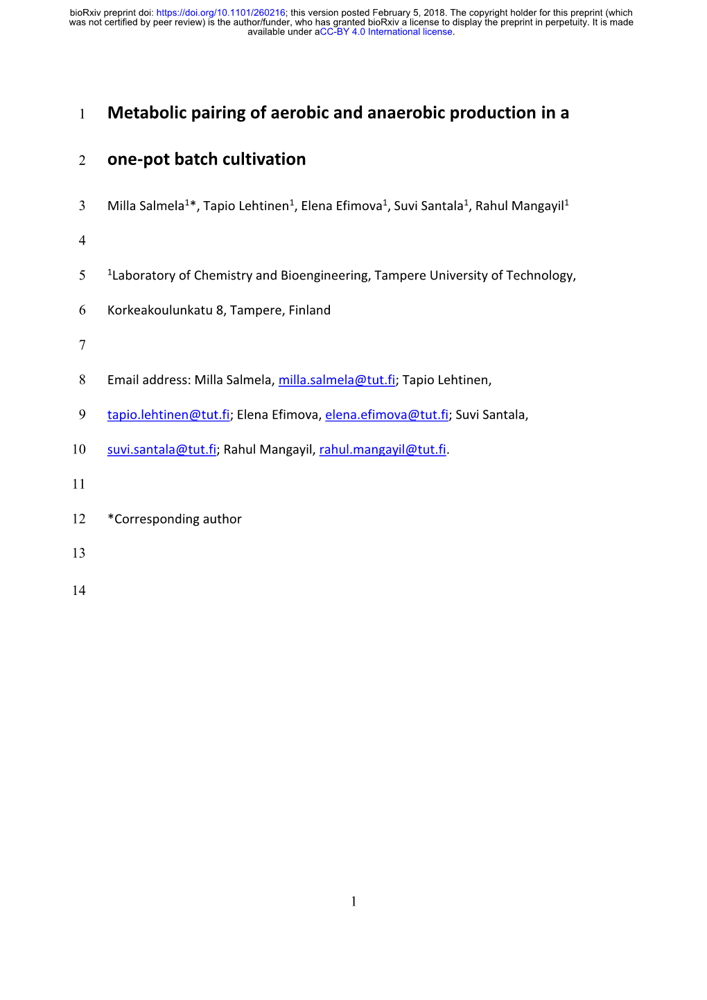 Metabolic Pairing of Aerobic and Anaerobic Production in A