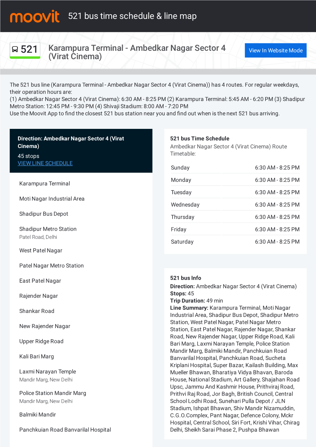 521 Bus Time Schedule & Line Route