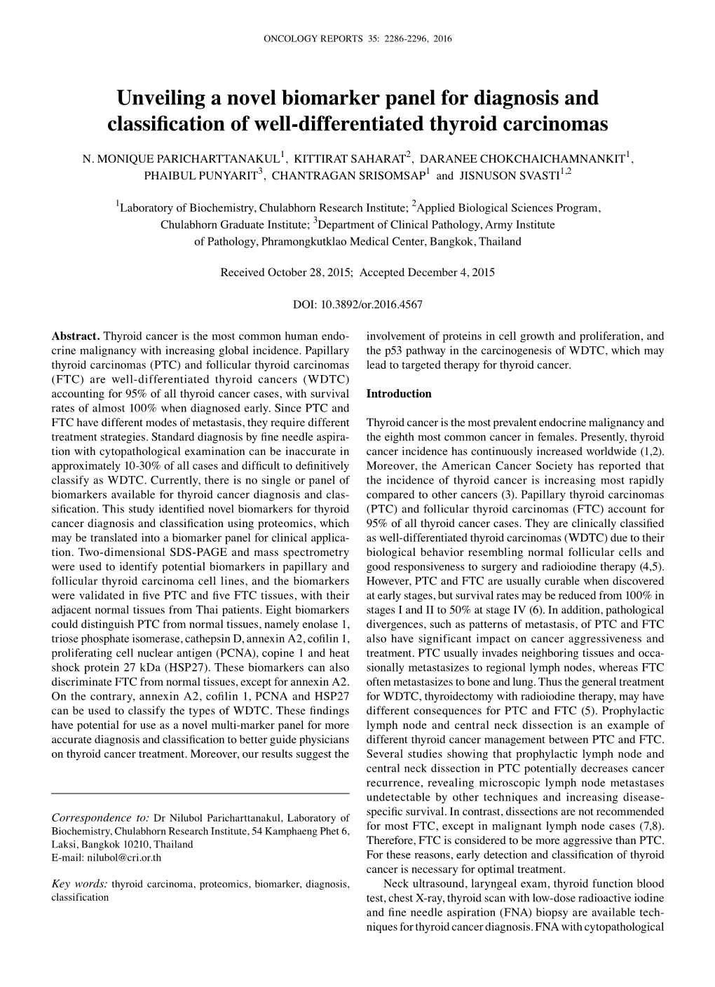 Unveiling a Novel Biomarker Panel for Diagnosis and Classification of Well-Differentiated Thyroid Carcinomas