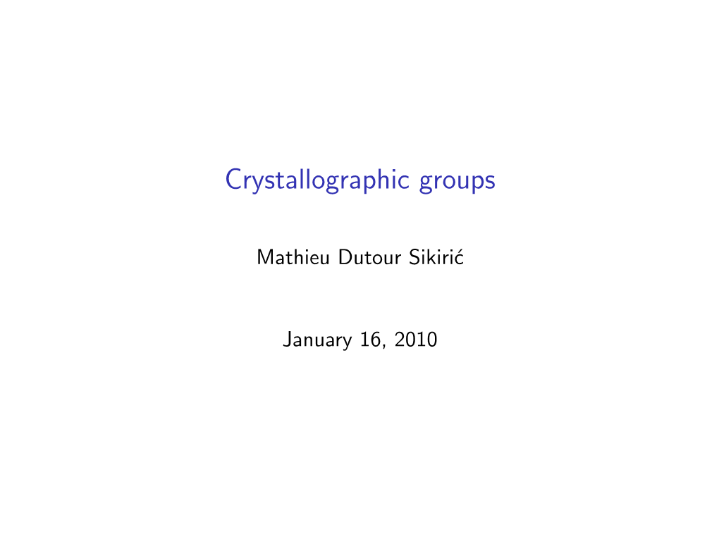 Crystallographic Groups