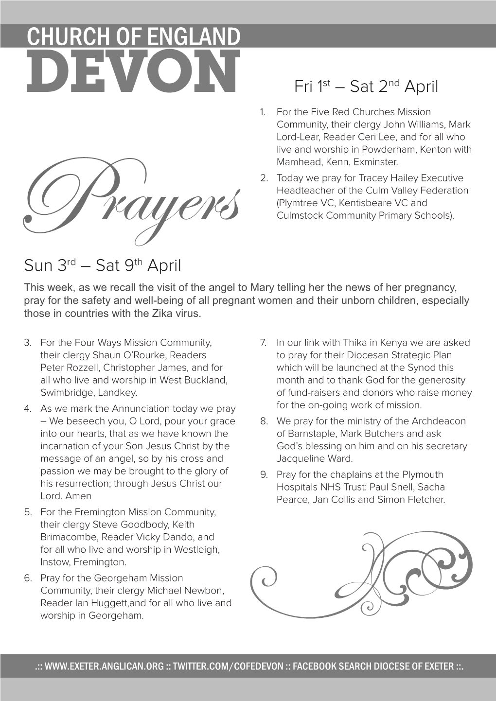CHURCH of ENGLAND DEVON Fri 1St – Sat 2Nd April 1