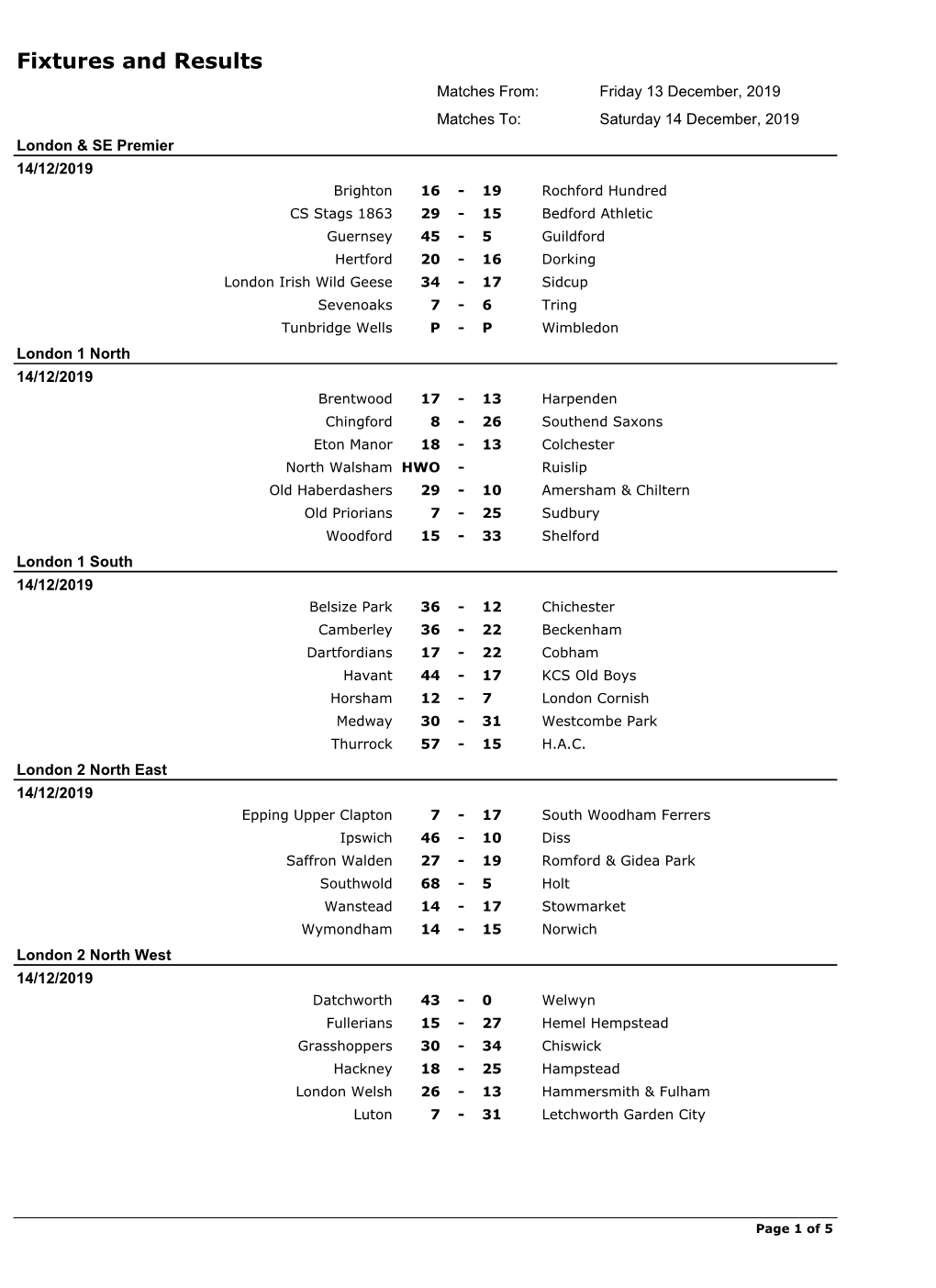 Fixtures and Results