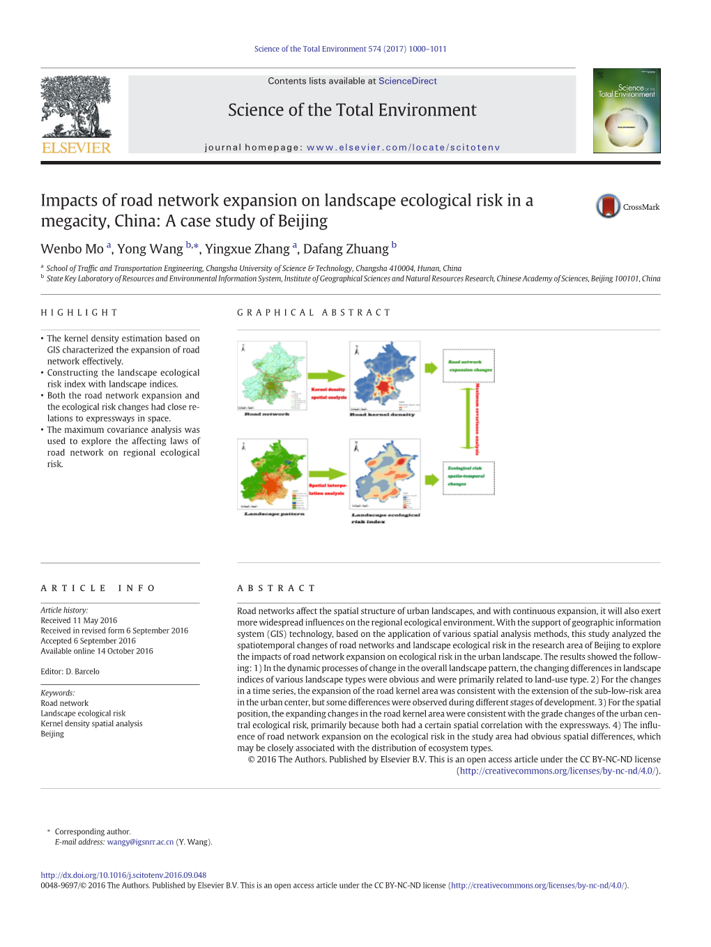 Impacts of Road Network Expansion on Landscape Ecological Risk in a Megacity, China: a Case Study of Beijing