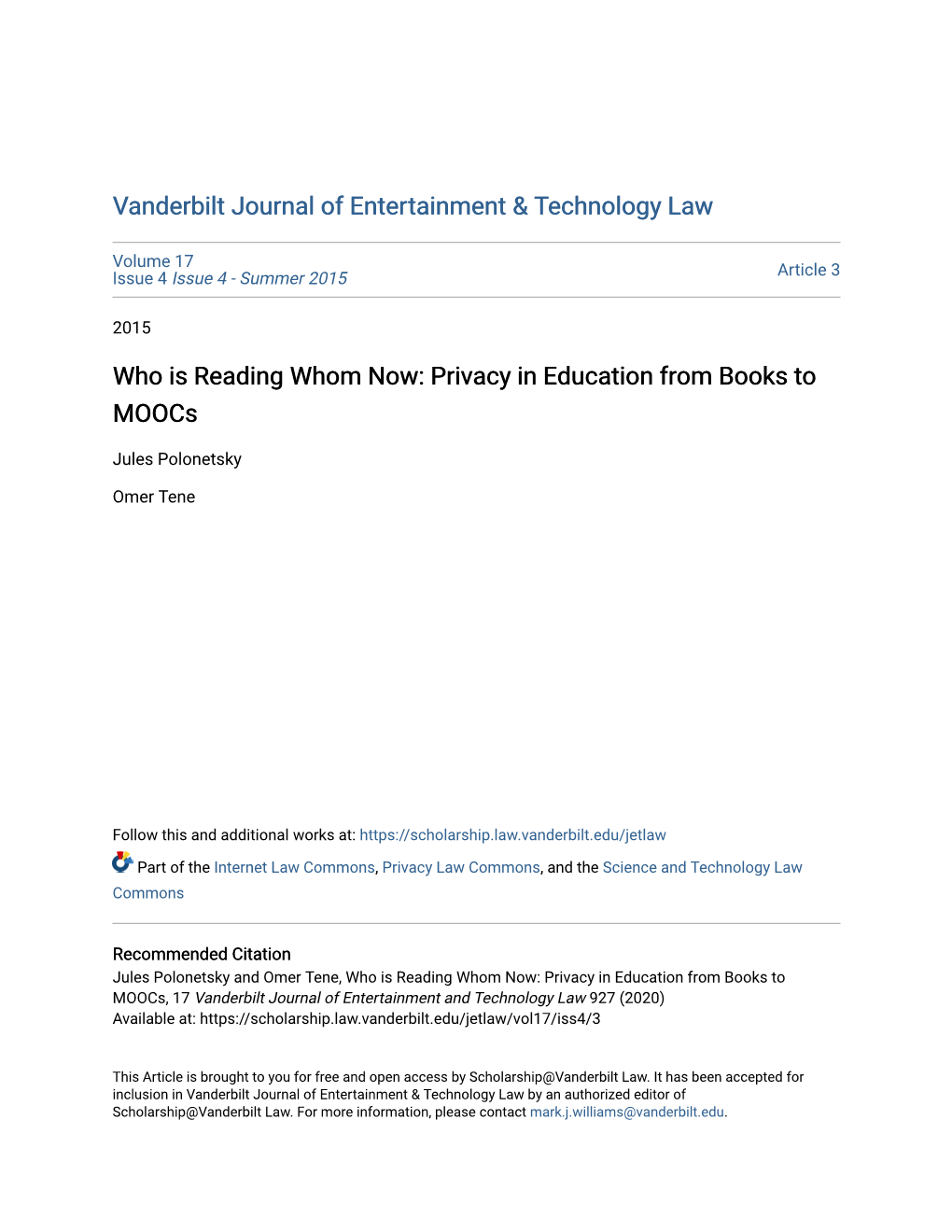 Privacy in Education from Books to Moocs