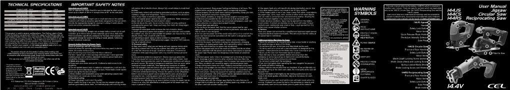 WARNING SYMBOLS User Manual 144JS Jigsaw 144CS Circular Saw