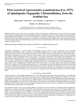 First Record of Asperoteuthis Acanthoderma (Lu, 1977) (Cephalopoda: Oegopsida: Chiroteuthidae), from the Arabian Sea