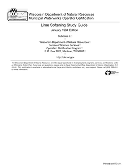 Lime Softening Study Guide January 1994 Edition