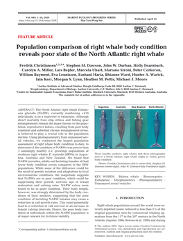 Population Comparison of Right Whale Body Condition Reveals Poor State of the North Atlantic Right Whale