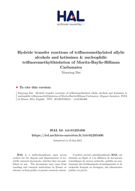 Hydride Transfer Reactions of Trifluoromethylated Allylic Alcohols