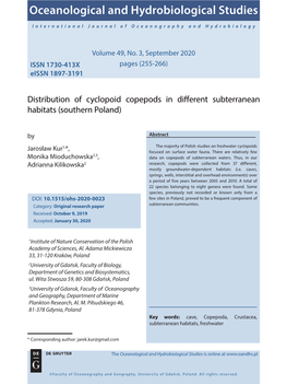 Oceanological and Hydrobiological Studies