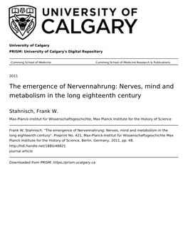 Nerves, Mind and Metabolism in the Long Eighteenth Century