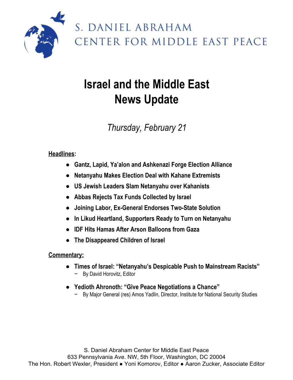 Israel and the Middle East News Update