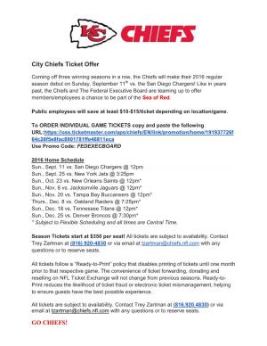City Chiefs Ticket Offer GO CHIEFS!